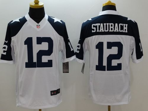 Nike Cowboys #12 Roger Staubach White Thanksgiving Throwback Men's Stitched NFL Limited Jersey - Click Image to Close